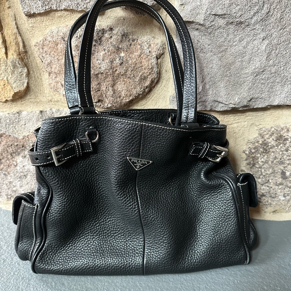 Prada Black Shoulder Bag with Structured Design and Silver Accents